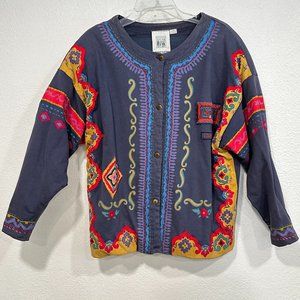 Vintage 80s Together Lightweight Jacket Cotton Slate Blue MultiColor Womens XL
